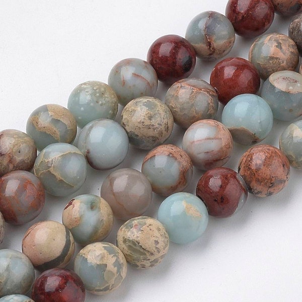 Perles naturelles jaspe aqua terra. 12mm, 10mm, 8mm, 6mm ou 4mm.