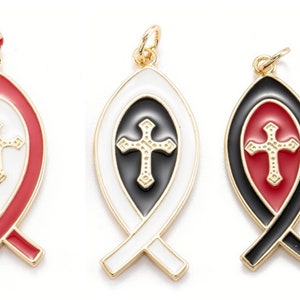 Pendants, charms, Ichthys, Ichthus in 18k gold plated with enamel. Choice of colors. Sold individually. image 1