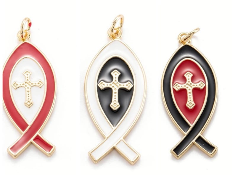 Pendants, charms, Ichthys, Ichthus in 18k gold plated with enamel. Choice of colors. Sold individually. image 1