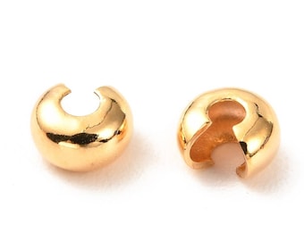 Knot cover beads, 18k gold plated crimp bead cover. Pack of 10.