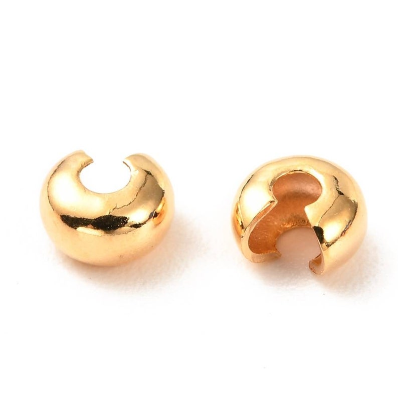 Knot cover beads, 18k gold plated crimp bead cover. Pack of 10. image 1