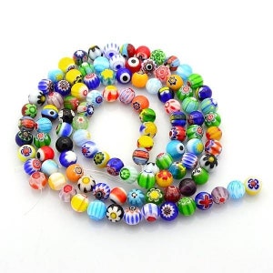 Millefiori glass beads. 4mm, 6mm, 8mm, 10mm and 12mm. Mixed and random color.
