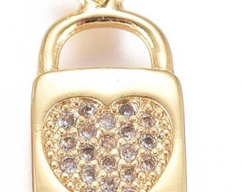 Pendants, heart charms with zirconium. 18k gold plated. Sold individually.