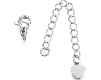 Chain extension with heart 7 cm in 955 platinum plated. Sold individually.