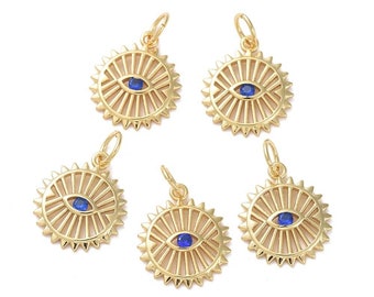 Pendants, evil eye charms in 18k gold plated and zircon. Sold individually.