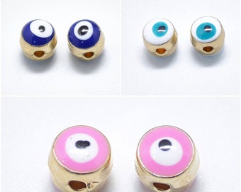 Alloy and evil eye enamel beads. Set of 2. Choice of colors.