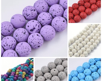 Perles de lave naturelle 6mm ou 8mm. Coloris aux choix.