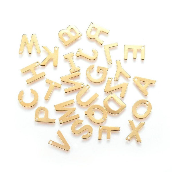 Pendentifs, breloques lettres alphabet en acier inoxydable 304.