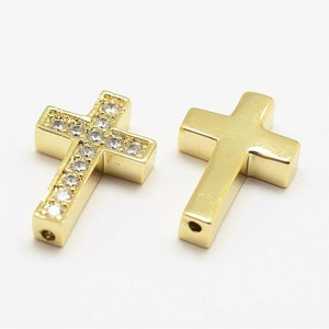 Cross beads in 18k gold plated and AAA grade zircon. Sold individually.