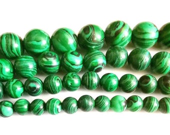 Perles Malachite de synthèse de qualité en 4/6/8/10/12 mm.