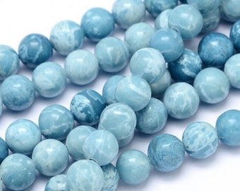 Perle naturali di Larimar. 12 mm, 10 mm, 8 mm, 6 mm, 4 mm.