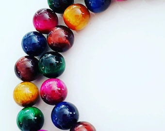 Natural multi-colored tiger eye beads 4mm, 6mm, 8mm or 10mm.