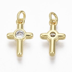 Pendants, cross charms with zirconium in 18k gold plated. Sold individually.