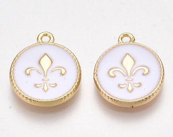 Charm, pendant, fleur de Lys, in 18k gold plated and enamel. Sold individually.