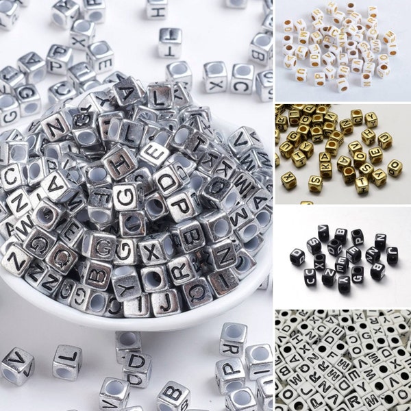 Perles lettres acryliques alphabet cube 6x6 mm.