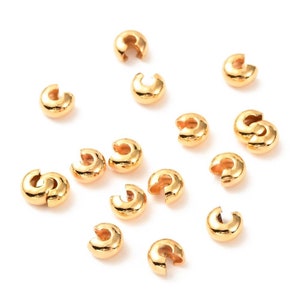 Knot cover beads, 18k gold plated crimp bead cover. Pack of 10. image 2