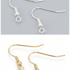 Crochets d'oreilles acier inoxydable 304. Plaqué or 18k, ou  plaqué Argent 925 sterling. Lot de 10.