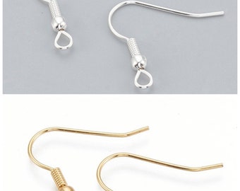 304 stainless steel ear hooks. 18k gold plated, or 925 sterling silver plated. Pack of 10.