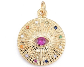 Pendentif mauvais oeil en plaqué or 18k et zircon. Vendu à l'unité