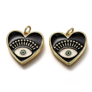 Pendant, evil eye charm in 18k gold plated and enamel. Sold individually.
