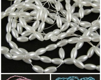 Acrylic rice grain beads. Lot of 50. Choice of colors.