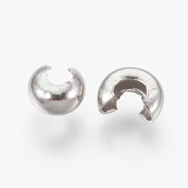 Cache noeud, cache perle à écraser en acier inoxydable 304. 4.5mm. Lot de 10 perles.