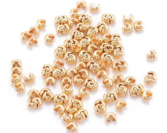 Crimp beads, knot cover and 18k gold plated pearl. 4.5x5x3mm. Lot of 10 beads.