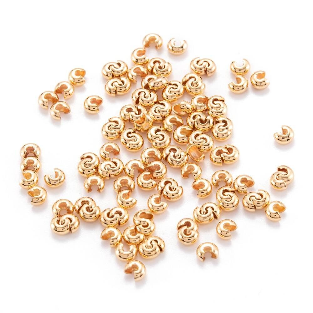 1Box 300Pcs 18K Gold Plated Crimp Bead Covers Metal Half Round Open Crimp  Beads Knot Covers Caps 4mm for DIY Jewelry Makings 