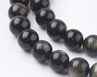Perles naturelles obsidienne dorée. 10mm, 8mm ou 6mm.