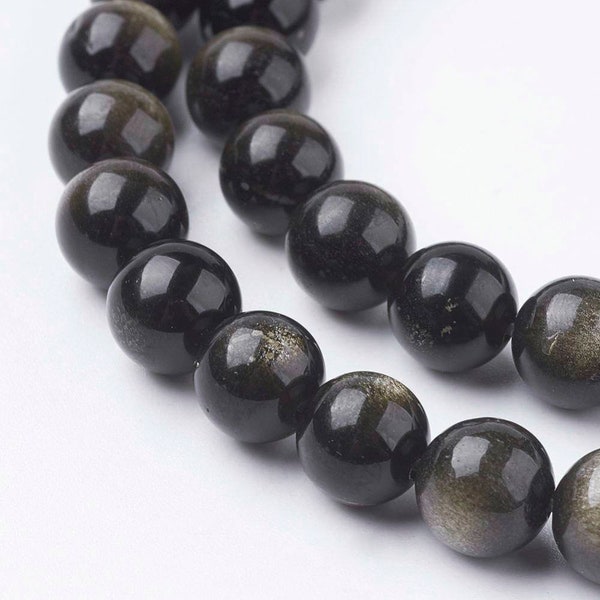 Perles naturelles obsidienne dorée. 10mm, 8mm ou 6mm.