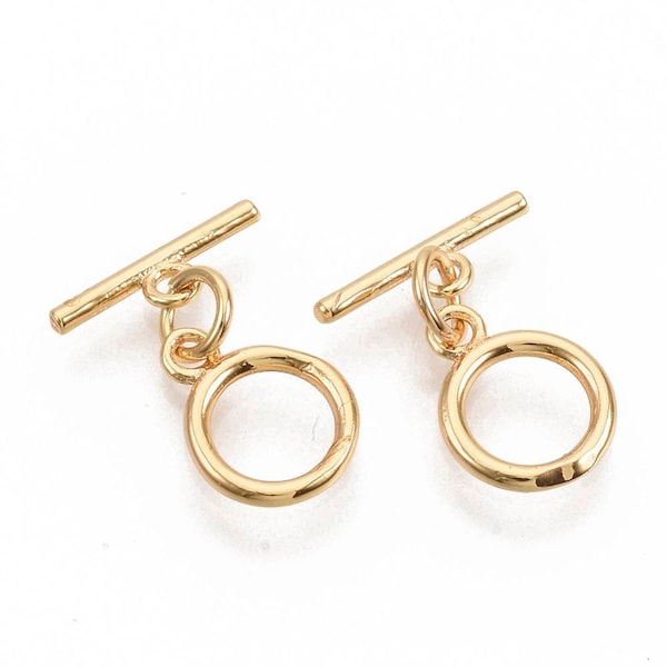 18k gold plated T clasps, with jump ring. Sold individually.