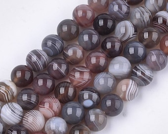 Perles Agate Botswana naturelles. 12mm, 10mm, 8mm, 6mm ou 4mm.