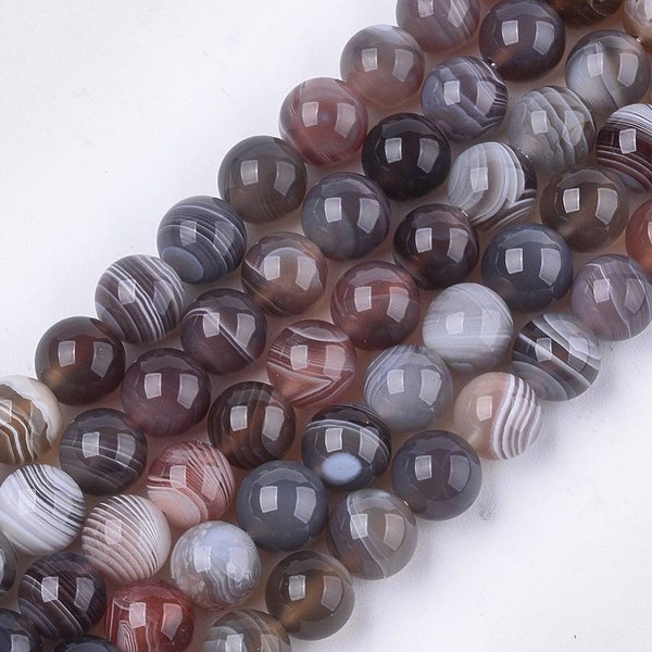 Perles Agate Botswana naturelles. 12mm, 10mm, 8mm, 6mm ou 4mm.