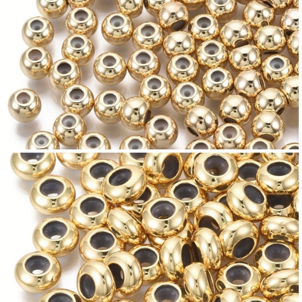 Perles Cuseur, bloqueuse, coulissante avec caoutchouc à l'intérieur. En plaqué or 18k. 8mm,6mm  5mm, 3mm. Lot de 5 perles.