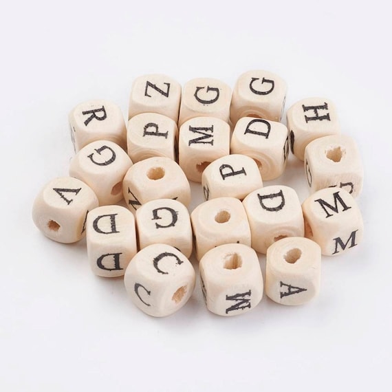 Perles lettres alphabet bois cube. 10x10mm. Aux choix. -  France