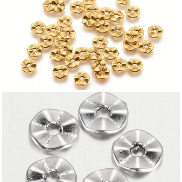 Separator beads, wavy washers spacers. Gold or Silver. 7mm. Pack of 20.