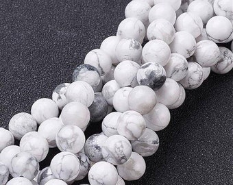 Perles naturelles Howlite blanches 4mm 6mm,8mm, 10mm, 12mm.