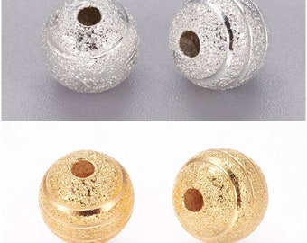 8mm textured beads. Gold or silver. Lot of 10 beads.