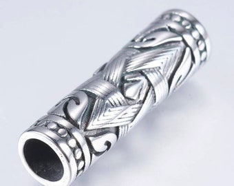 Perles tube style tibétain en acier inoxydable 304. Vendu à l'unité.