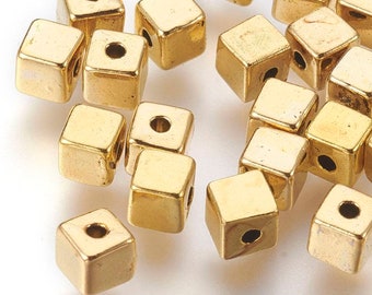 Separator beads, Tibetan style cube spacers. 4x4mm. Antique gold or antique silver Lot of 20 beads.