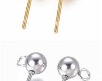 Puce d'oreilles 16mm en acier inoxydable 304. Or ou argent. Lot de 10 (5 paires). Puces fournies.