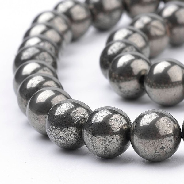 Natural Pyrite beads. 10mm, 8mm, 6mm, 4mm.