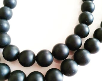 Perles Agate noir mat 6mm, 8mm, 10mm, 12mm.
