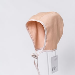 Beige linen baby kids toddler boy hat bonnet with linen lining