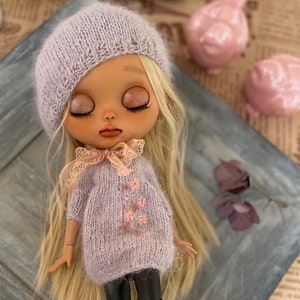Blythe Doll Outfit: Handmade Crochet Dress, Sweater & Beret