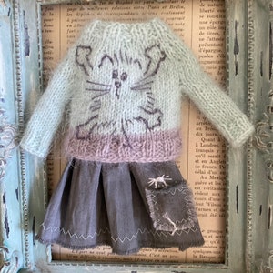Outfit for collection Blythe doll.Sweater and skirt for doll