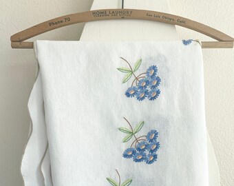 Pretty Vintage Floral Linen Embroidered Tablecloth, Shabby, Cottage Farmhouse