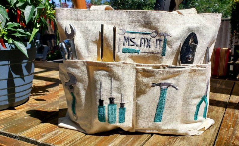 Personalized embroidered tool tote bag, perfect for new or first time home. image 1