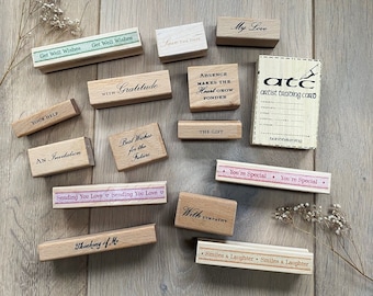 Vintage wooden rubber text stamps