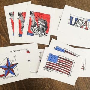 4 postales AMÉRICA / EE.UU. hechas a mano // Álbum de recortes // BRICOLAJE // Diario basura // Obras de arte